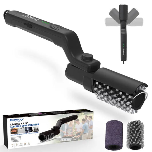Electric BBQ Grill Brush, Cordless & Rechargeable, Adjustable Head with Replacement Brushes
